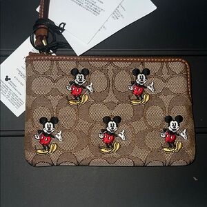 New Coach Disney X Coach Corner Zip Wristlet In Signature Print Mickey Mouse